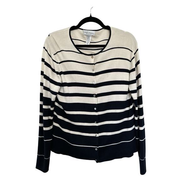Rena Rowan Silk Blend Striped Cardigan Sweater Size L - Picture 1 of 6